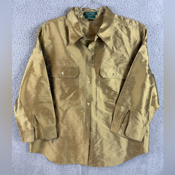 Ralph Lauren womens Gold silk Button-Down Shirt - Picture 1 of 10